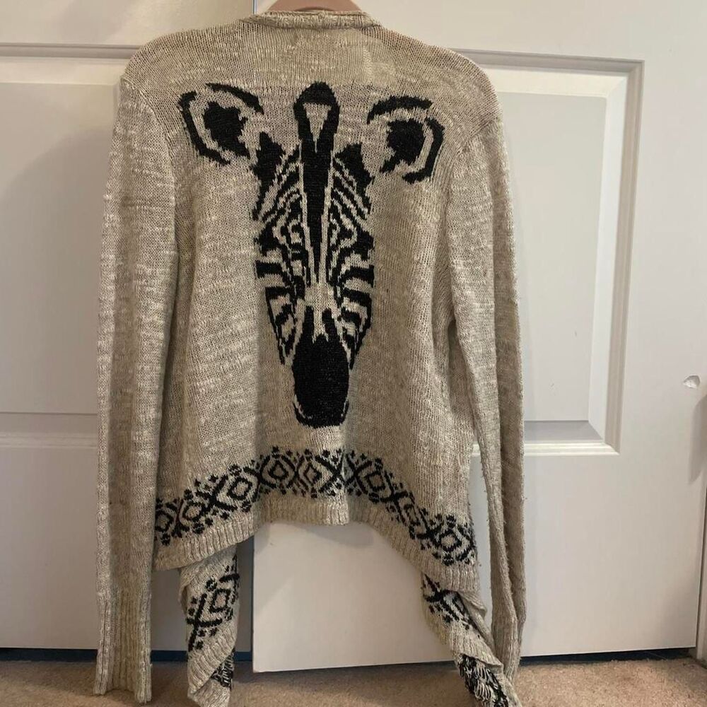 Hollister-co Women's Grey and Cream Cardigan